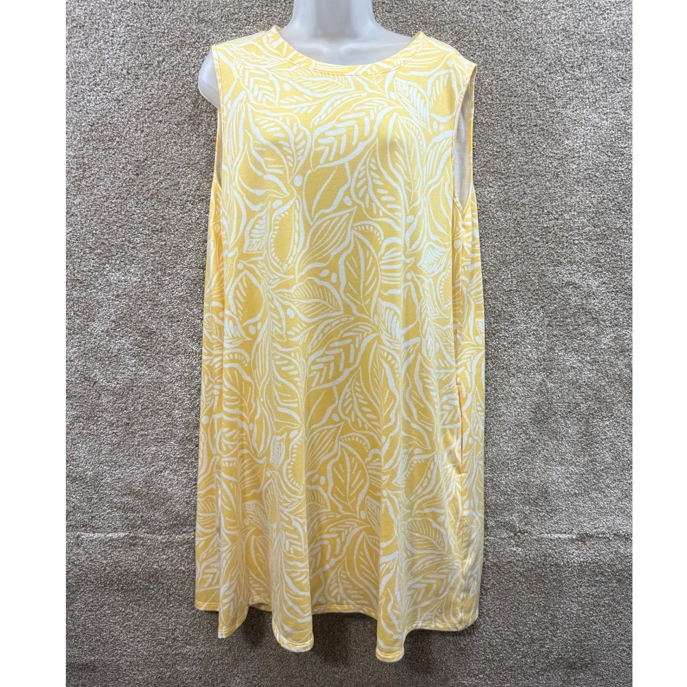 Apt. 9 Womens XL Yellow White Tropical Leaf Print‎ Sleeveless Shift Sun Dress